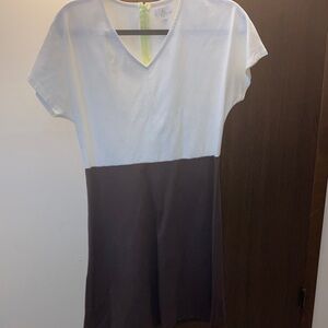 Charming Charlie White and Brown Colorblock V-Neck Dress